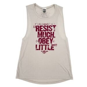 Resist Much Obey Little Tank Top women's MEDIUM beige burgundy Junk Gypsy tee